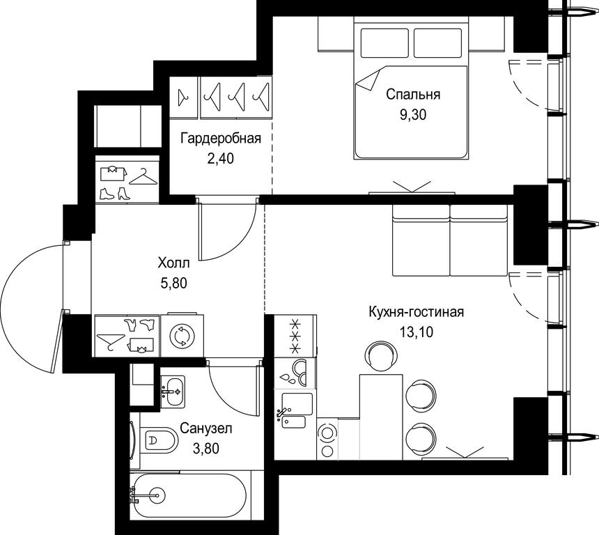 1-BD Apartment Sale, 34.4 sq. m. at City Bay, Volokolamskoye Highway, 95с3, Moscow, Russia #1