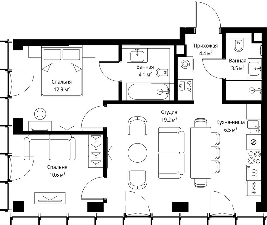 2-BD Apartment Sale, 61.2 sq. m. at Symphony 34, 2nd Khutorskaya Street, 38А, Moscow, Russia #2 2-BD Apartment Sale, 61.2 sq. m. at Symphony 34, 2nd Khutorskaya Street, 38А, Moscow, Russia #2