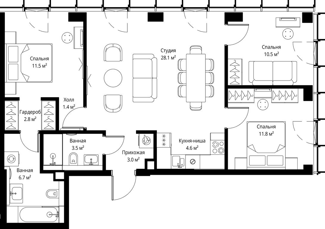 3-BD Apartment Sale, 83.9 sq. m. at Symphony 34, 2nd Khutorskaya Street, 38А, Moscow, Russia #2
