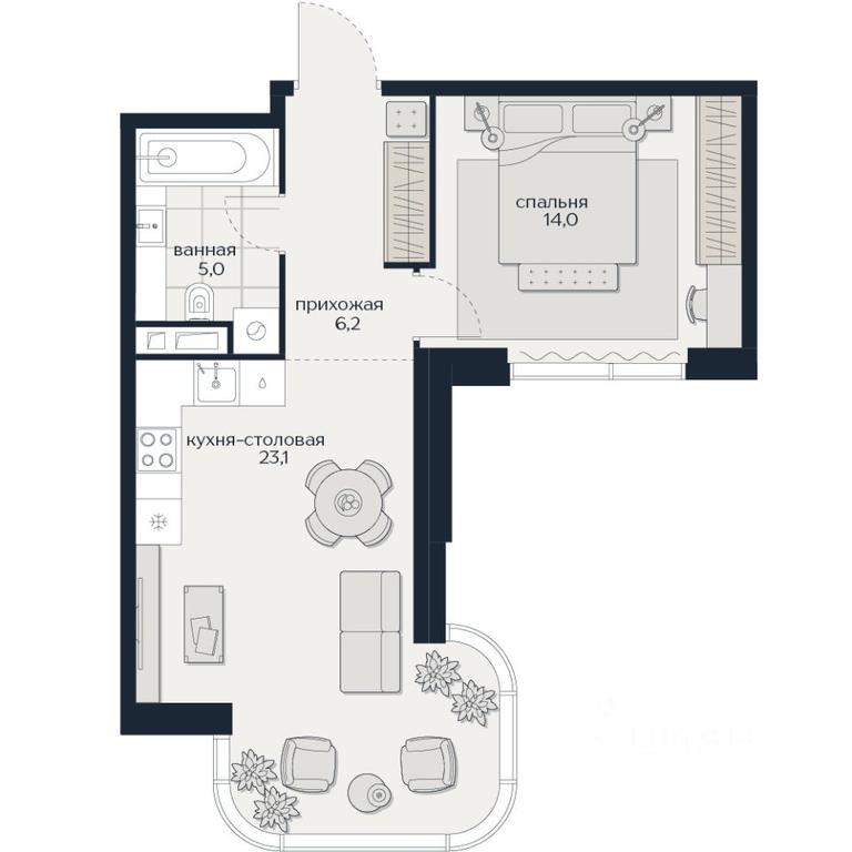 Apartment Sale, 48.3平方米 at Kutuzov Siti, Grodnenskaya Street, 18, Moscow, Russia #1