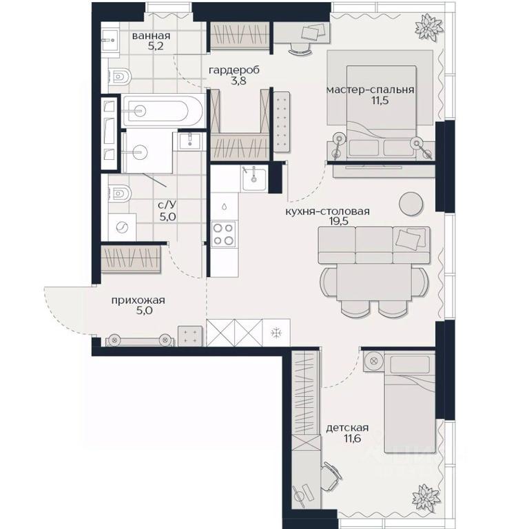 1-BD Apartment Sale, 61.6 sq. m. at Kutuzov Siti, Grodnenskaya Street, 18, Moscow, Russia #1