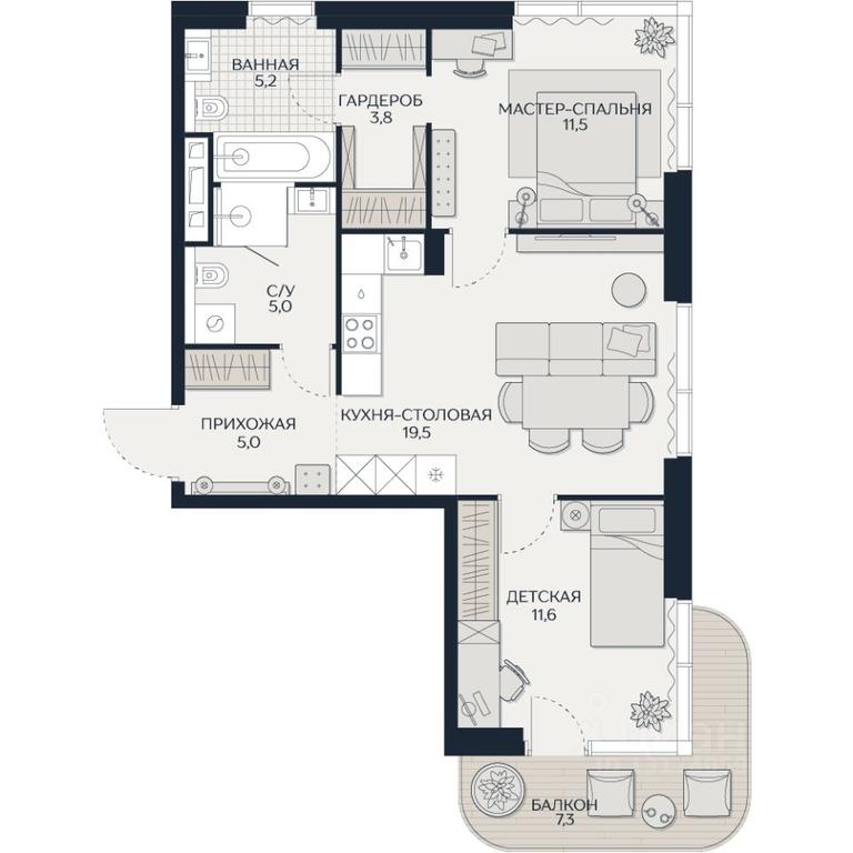 1-BD Apartment Sale, 69平方米 at Kutuzov Siti, Grodnenskaya Street, 18, Moscow, Russia #1