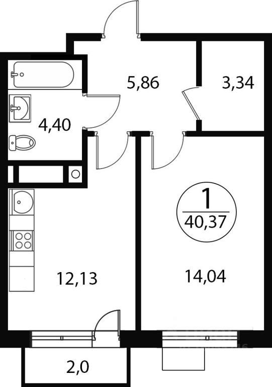 Apartment Sale, 40.37平方米 at Katuar, ulitsa Patseyko, derevnya Sukharevo, Mytishi Urban District, Moscow Region, Russia #1