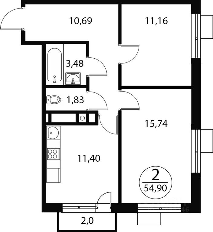 1-BD Apartment Sale, 54.9 sq. m. at Katuar, ulitsa Patseyko, derevnya Sukharevo, Mytishi Urban District, Moscow Region, Russia #1