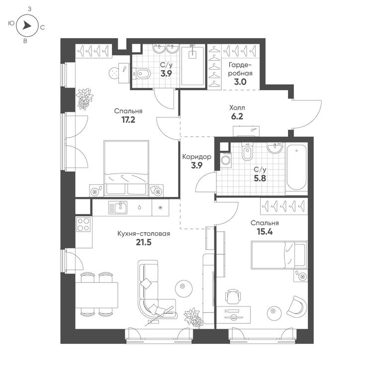 2-BD Apartment Sale, 76.9 sq. m. at Mariinn Park, Oktyabrskaya Street, 103, Moscow, Russia #1 2-BD Apartment Sale, 76.9 sq. m. at Mariinn Park, Oktyabrskaya Street, 103, Moscow, Russia #1
