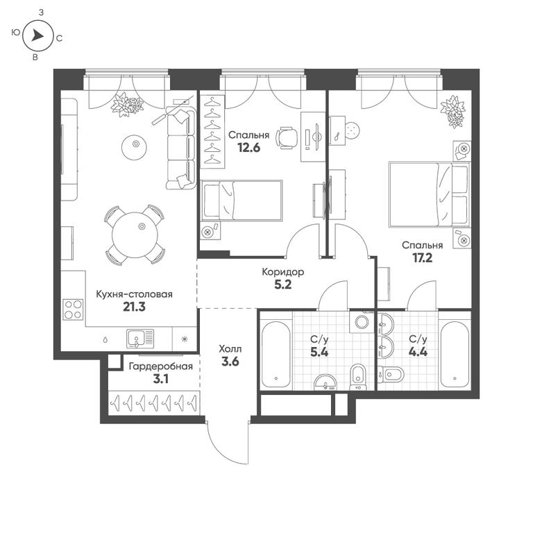 2-BD Apartment Sale, 72.8平方米 at Mariinn Park, Oktyabrskaya Street, 103, Moscow, Russia #1