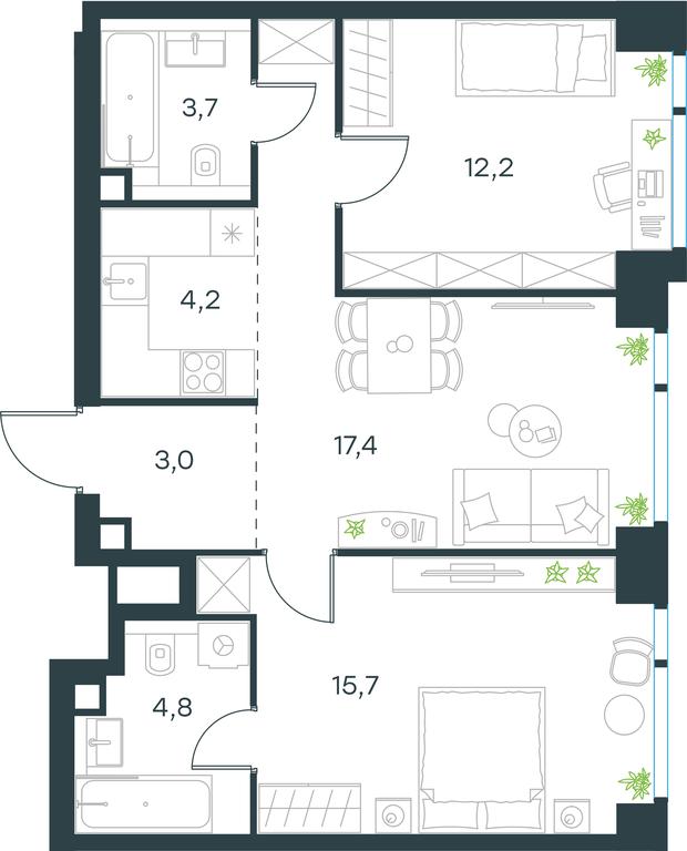 2-BD Apartment Sale, 61 sq. m. at Level Michurinskiy, Озёрная улица, вл1, Москва, Россия #1
