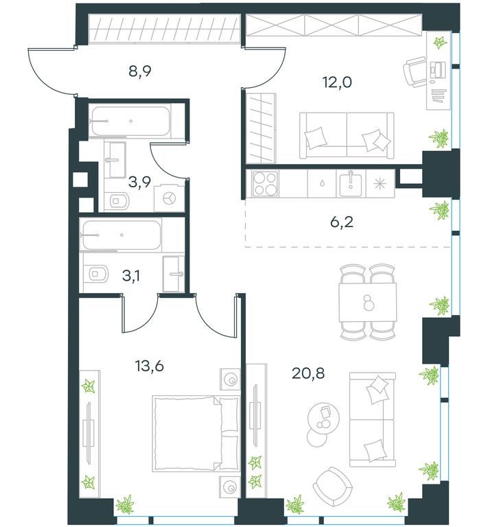 2-BD Apartment Sale, 68.5 sq. m. at Level Michurinskiy, Озёрная улица, вл1, Москва, Россия #1