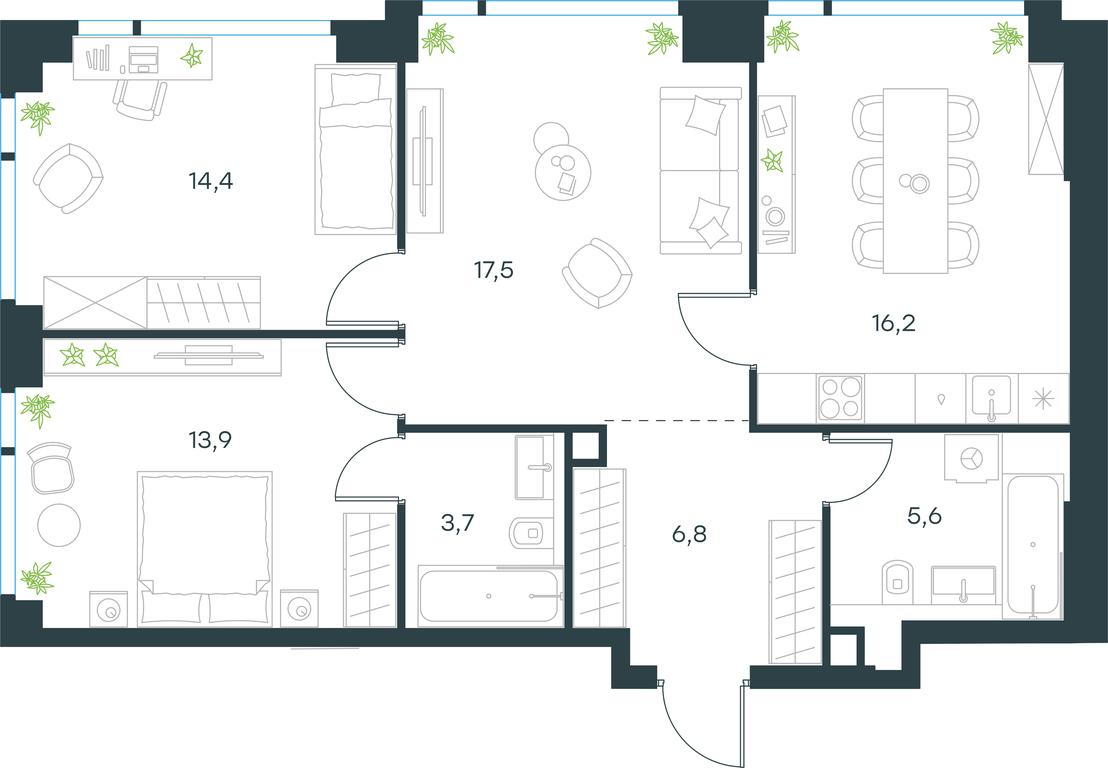 2-BD Apartment Sale, 78.1 sq. m. at Level Michurinskiy, Озёрная улица, вл1, Москва, Россия #1 2-BD Apartment Sale, 78.1 sq. m. at Level Michurinskiy, Озёрная улица, вл1, Москва, Россия #1