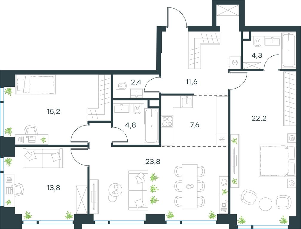3-BD Apartment Sale, 105.7平方米 at Level Michurinskiy, Озёрная улица, вл1, Москва, Россия #1 3-BD Apartment Sale, 105.7平方米 at Level Michurinskiy, Озёрная улица, вл1, Москва, Россия #1