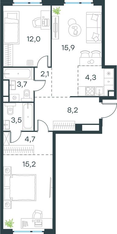 2-BD Apartment Sale, 69.6平方米 at Level Michurinskiy, Озёрная улица, вл1, Москва, Россия #1