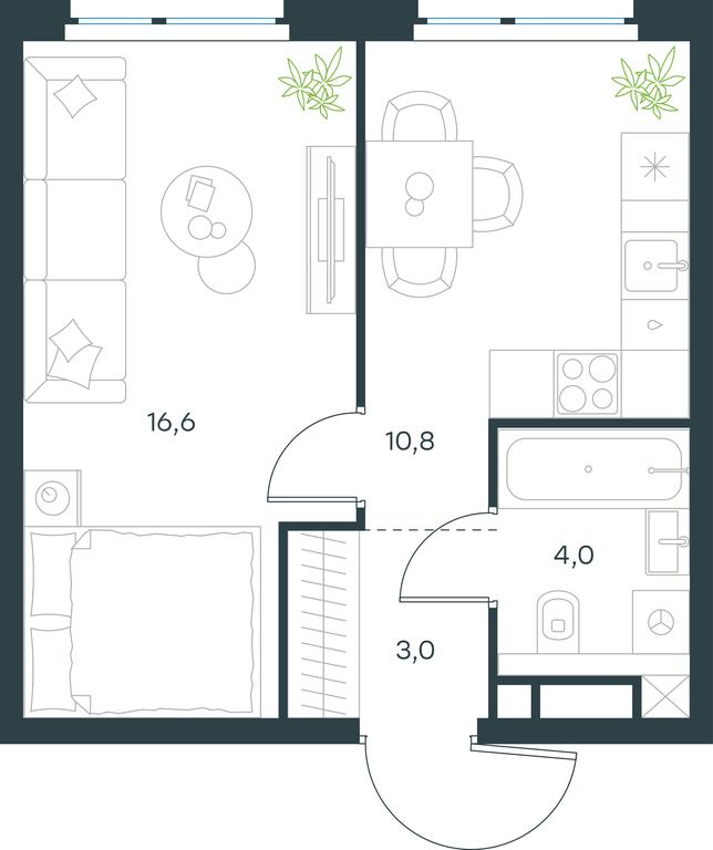 Apartment Sale, 34.4 sq. m. at Level Michurinskiy, Озёрная улица, вл1, Москва, Россия #1