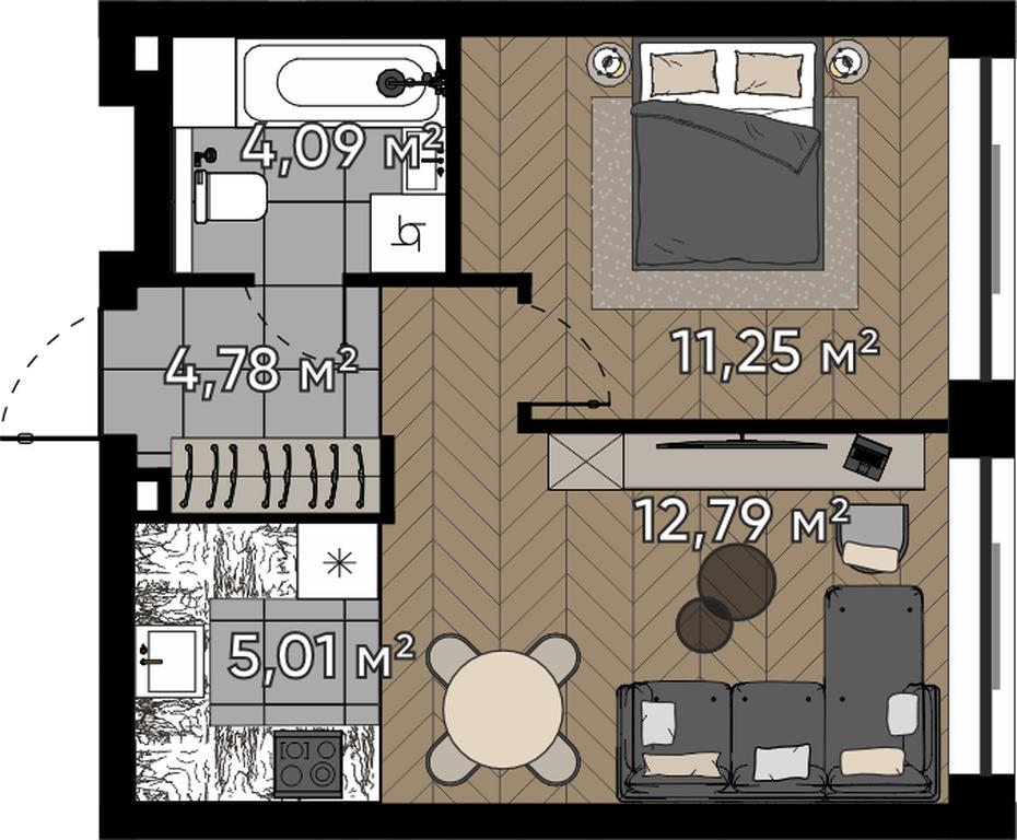 2-BD Apartment Sale, 37.92 sq. m. at Kvartal Serebryany Bor, Berzarina Street, Moscow, Russia #1 2-BD Apartment Sale, 37.92 sq. m. at Kvartal Serebryany Bor, Berzarina Street, Moscow, Russia #1