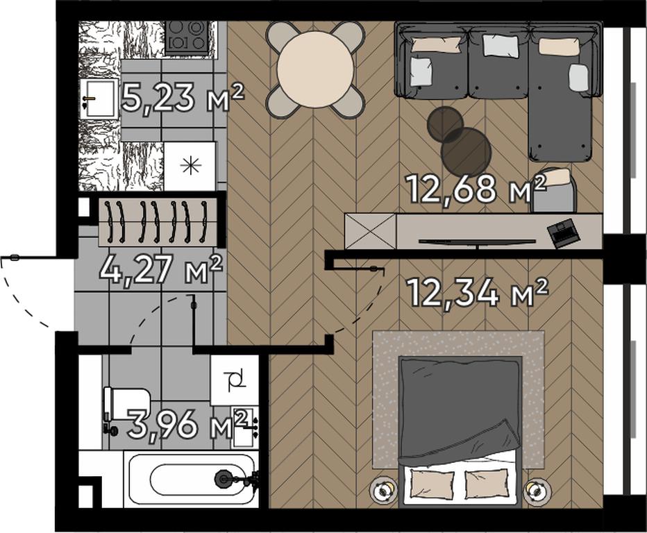 2-BD Apartment Sale, 38.48 sq. m. at Kvartal Serebryany Bor, Berzarina Street, Moscow, Russia #1
