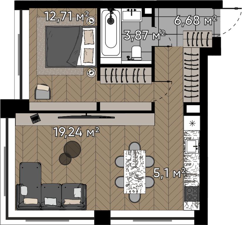 2-BD Apartment Sale, 47.6 sq. m. at Kvartal Serebryany Bor, Berzarina Street, Moscow, Russia #1 2-BD Apartment Sale, 47.6 sq. m. at Kvartal Serebryany Bor, Berzarina Street, Moscow, Russia #1