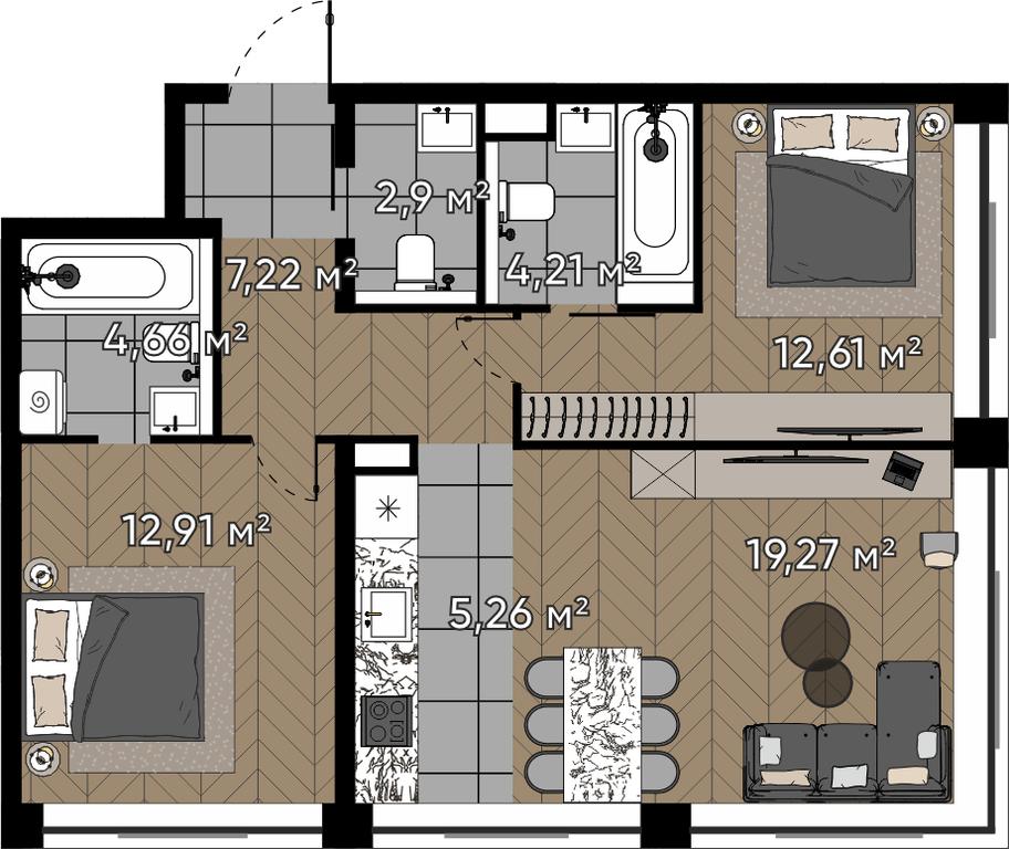 3-BD Apartment Sale, 69.04 sq. m. at Kvartal Serebryany Bor, Berzarina Street, Moscow, Russia #1 3-BD Apartment Sale, 69.04 sq. m. at Kvartal Serebryany Bor, Berzarina Street, Moscow, Russia #1