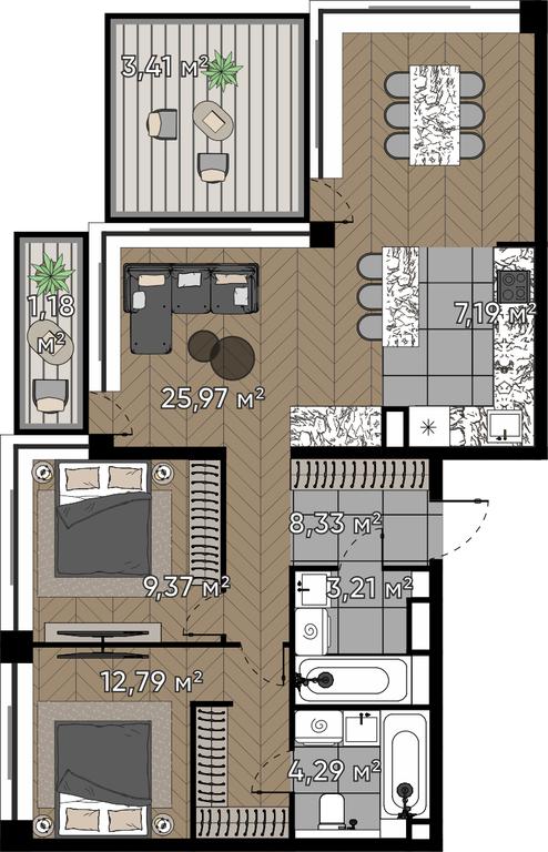 3-BD Apartment Sale, 75.74 sq. m. at Kvartal Serebryany Bor, Berzarina Street, Moscow, Russia #1 3-BD Apartment Sale, 75.74 sq. m. at Kvartal Serebryany Bor, Berzarina Street, Moscow, Russia #1
