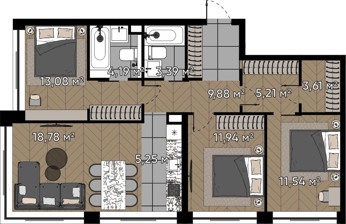 4-BD Apartment Sale, 86.87 sq. m. at Kvartal Serebryany Bor, Berzarina Street, Moscow, Russia #1