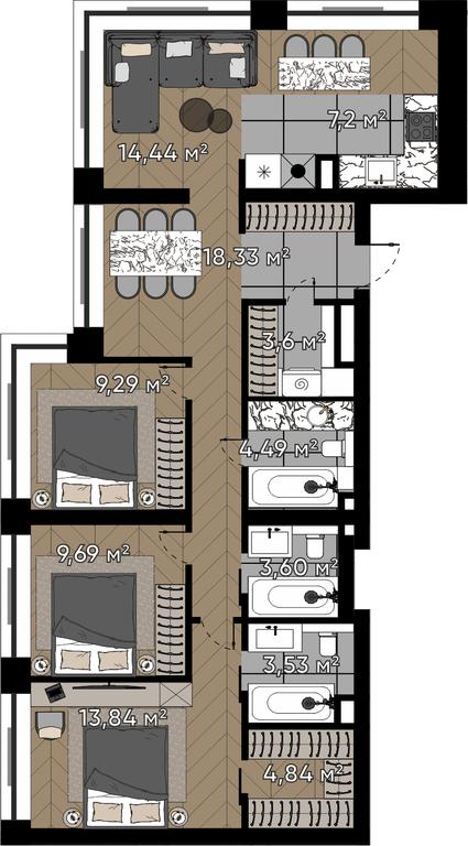 4-BD Apartment Sale, 92.85 sq. m. at Kvartal Serebryany Bor, Berzarina Street, Moscow, Russia #1