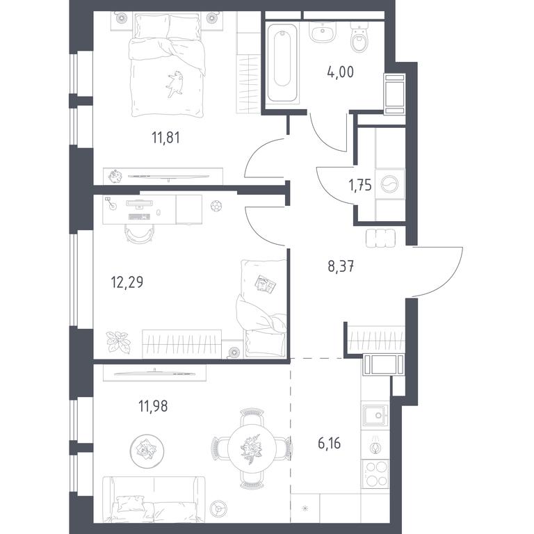 1-BD Apartment Sale, 56.36 sq. m. at Bolshoe Putilkovo, Prostornaya ulitsa, 1, Putilkovo Village, Krasnogorsk City District, Moscow Region, Russia #1
