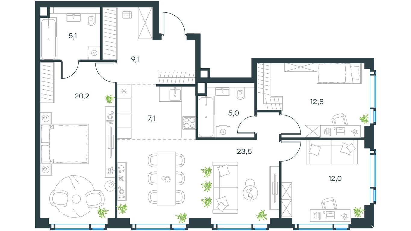 3-BD Apartment Sale, 94.8 sq. m. at Level Michurinskiy, Озёрная улица, вл1, Москва, Россия #1 3-BD Apartment Sale, 94.8 sq. m. at Level Michurinskiy, Озёрная улица, вл1, Москва, Россия #1