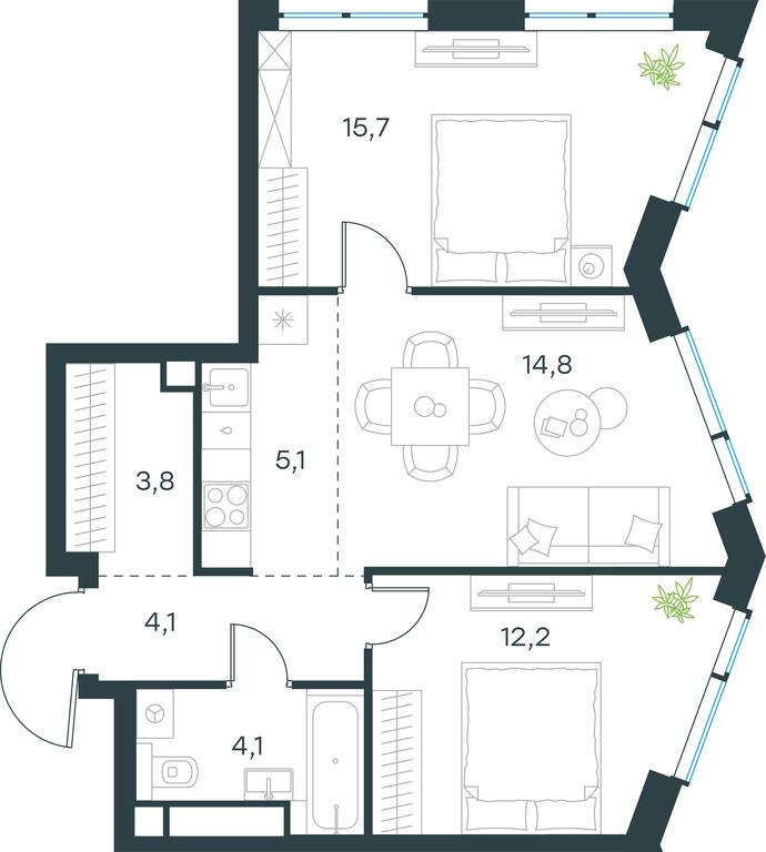 2-BD Apartment Sale, 59.8平方米 at Level Michurinskiy, Озёрная улица, вл1, Москва, Россия #1 2-BD Apartment Sale, 59.8平方米 at Level Michurinskiy, Озёрная улица, вл1, Москва, Россия #1
