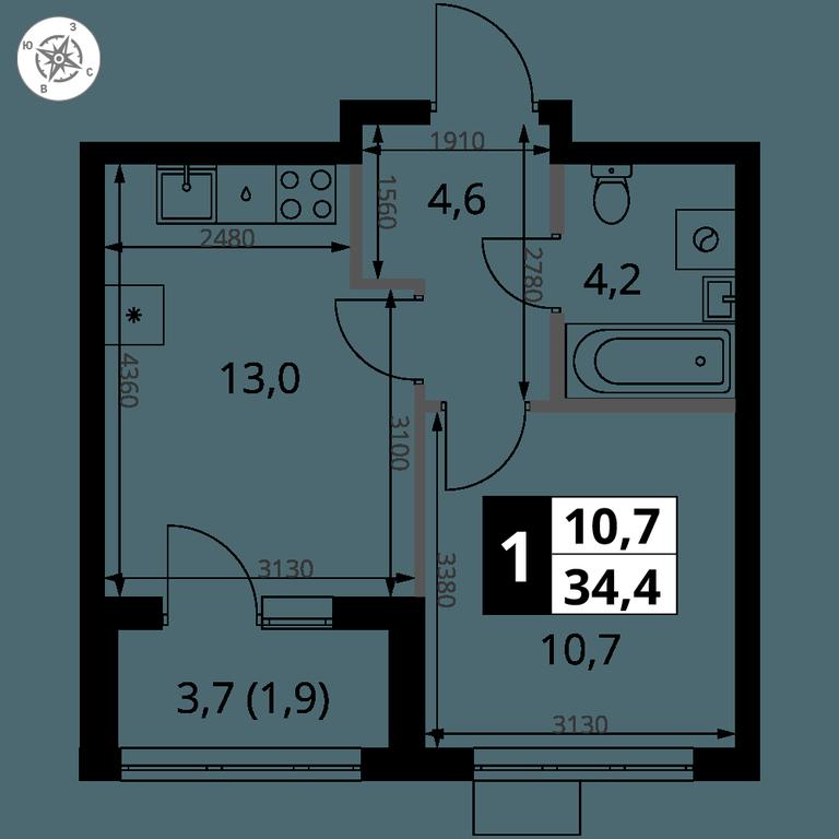 1-BD Apartment Sale, 34.4平方米 at 1 Yasenevskij, Kvartal № 24, Mosrentgen Settlement, Moscow, Russia #1 1-BD Apartment Sale, 34.4平方米 at 1 Yasenevskij, Kvartal № 24, Mosrentgen Settlement, Moscow, Russia #1