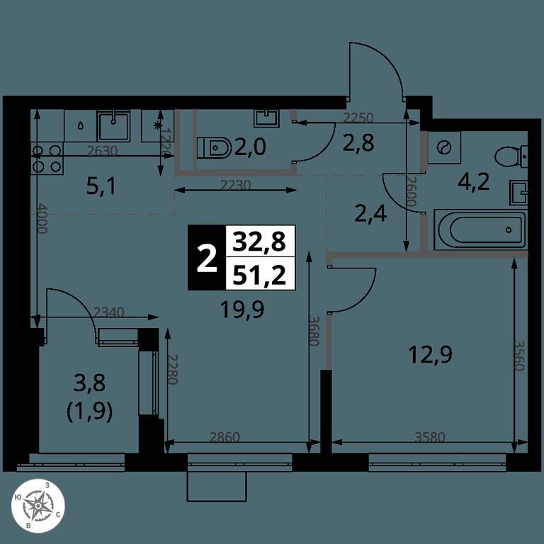 2-BD Apartment Sale, 51.2 sq. m. at 1 Yasenevskij, Kvartal № 24, Mosrentgen Settlement, Moscow, Russia #1 2-BD Apartment Sale, 51.2 sq. m. at 1 Yasenevskij, Kvartal № 24, Mosrentgen Settlement, Moscow, Russia #1