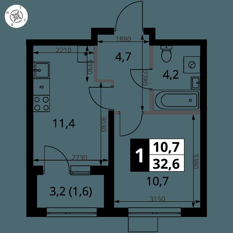 1-BD Apartment Sale, 32.6 sq. m. at 1 Yasenevskij, Kvartal № 24, Mosrentgen Settlement, Moscow, Russia #1