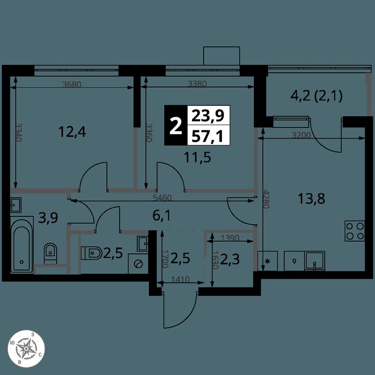 2-BD Apartment Sale, 57.1 sq. m. at 1 Yasenevskij, Kvartal № 24, Mosrentgen Settlement, Moscow, Russia #1