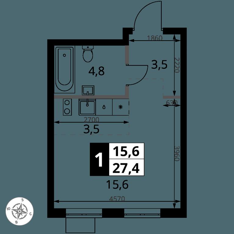 Apartment Sale, 27.4 sq. m. at 1 Yasenevskij, Kvartal № 24, Mosrentgen Settlement, Moscow, Russia #1