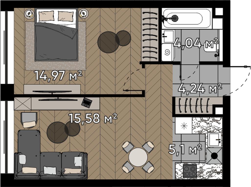 2-BD Apartment Sale, 43.93 sq. m. at Kvartal Serebryany Bor, Berzarina Street, Moscow, Russia #1 2-BD Apartment Sale, 43.93 sq. m. at Kvartal Serebryany Bor, Berzarina Street, Moscow, Russia #1
