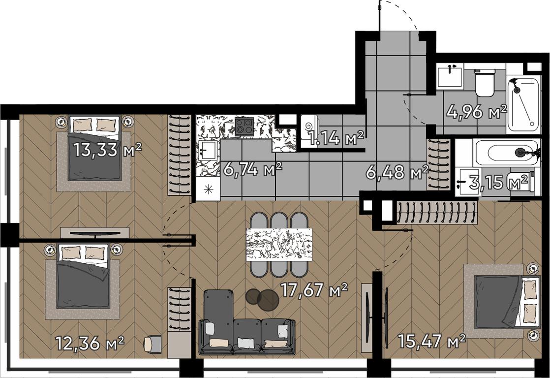 4-BD Apartment Sale, 81.3 sq. m. at Kvartal Serebryany Bor, Berzarina Street, Moscow, Russia #1