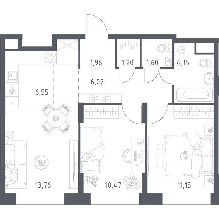 1-BD Apartment Sale, 56.86 sq. m. at Novograd Pavlino, Kosinskoye shosse, 2, Novoye Pavlino Microdistrict, Balashikha, Moscow Region, Russia #1