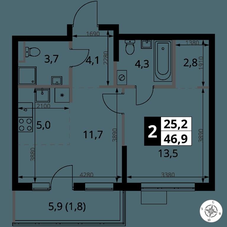 2-BD Apartment Sale, 46.9 sq. m. at 1 Yasenevskij, Kvartal № 24, Mosrentgen Settlement, Moscow, Russia #1 2-BD Apartment Sale, 46.9 sq. m. at 1 Yasenevskij, Kvartal № 24, Mosrentgen Settlement, Moscow, Russia #1