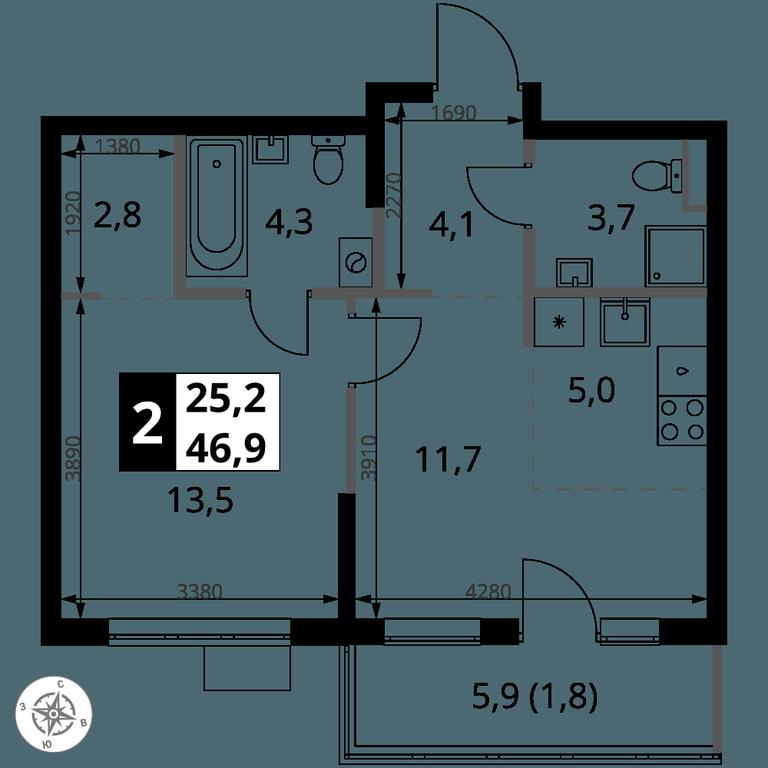 2-BD Apartment Sale, 46.9 sq. m. at 1 Yasenevskij, Kvartal № 24, Mosrentgen Settlement, Moscow, Russia #1