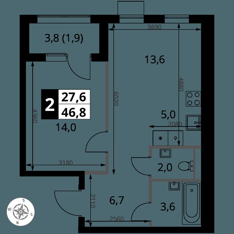 2-BD Apartment Sale, 46.8 sq. m. at 1 Yasenevskij, Kvartal № 24, Mosrentgen Settlement, Moscow, Russia #1 2-BD Apartment Sale, 46.8 sq. m. at 1 Yasenevskij, Kvartal № 24, Mosrentgen Settlement, Moscow, Russia #1
