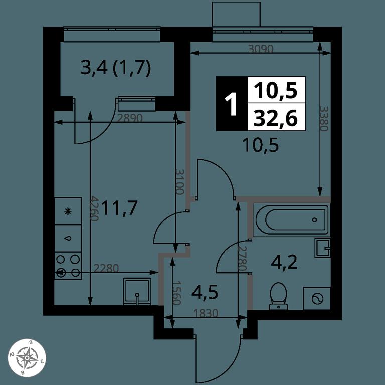 1-BD Apartment Sale, 32.6 sq. m. at 1 Yasenevskij, Kvartal № 24, Mosrentgen Settlement, Moscow, Russia #1