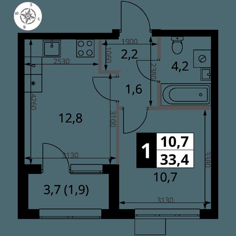 1-BD Apartment Sale, 33.4 sq. m. at 1 Yasenevskij, Kvartal № 24, Mosrentgen Settlement, Moscow, Russia #1