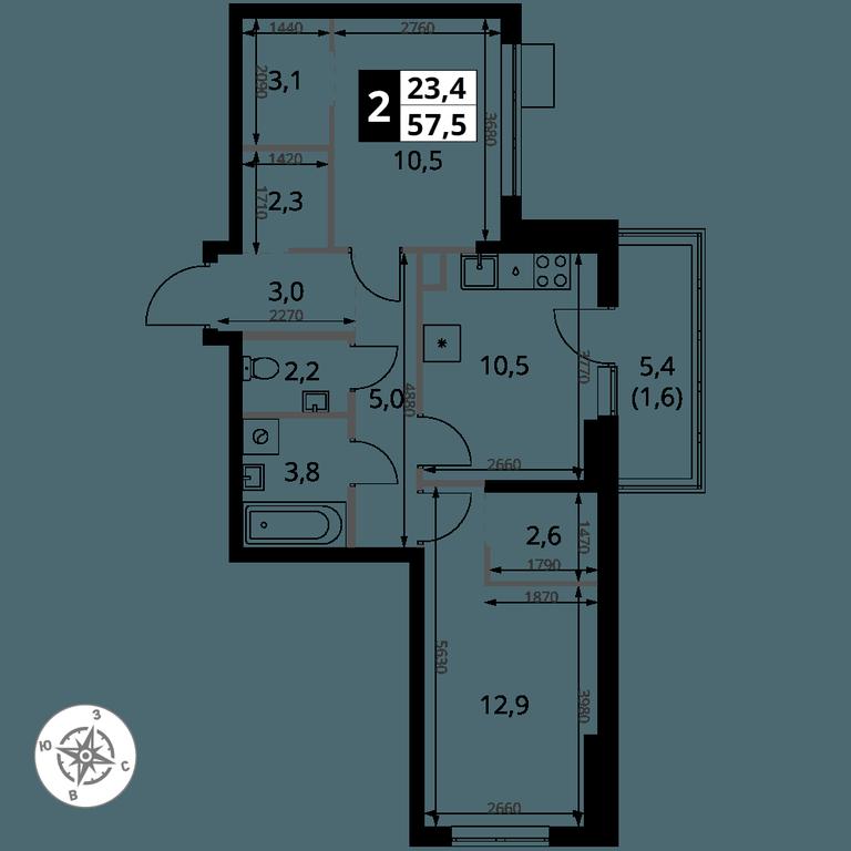 2-BD Apartment Sale, 57.5 sq. m. at 1 Yasenevskij, Kvartal № 24, Mosrentgen Settlement, Moscow, Russia #1 2-BD Apartment Sale, 57.5 sq. m. at 1 Yasenevskij, Kvartal № 24, Mosrentgen Settlement, Moscow, Russia #1