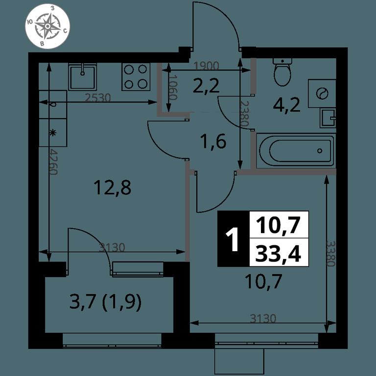 1-BD Apartment Sale, 33.4 sq. m. at 1 Yasenevskij, Kvartal № 24, Mosrentgen Settlement, Moscow, Russia #1