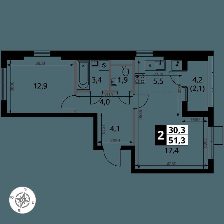 2-BD Apartment Sale, 51.3 sq. m. at 1 Yasenevskij, Kvartal № 24, Mosrentgen Settlement, Moscow, Russia #1