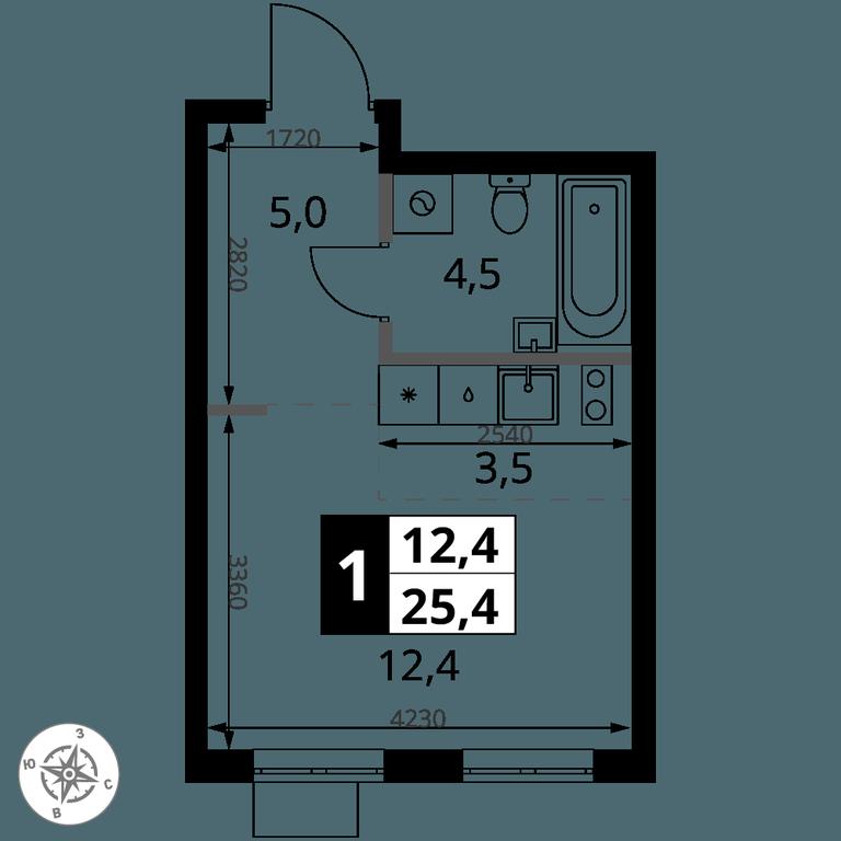 Apartment Sale, 25.4 sq. m. at 1 Yasenevskij, Kvartal № 24, Mosrentgen Settlement, Moscow, Russia #1