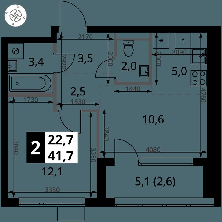 2-BD Apartment Sale, 41.7 sq. m. at 1 Yasenevskij, Kvartal № 24, Mosrentgen Settlement, Moscow, Russia #1