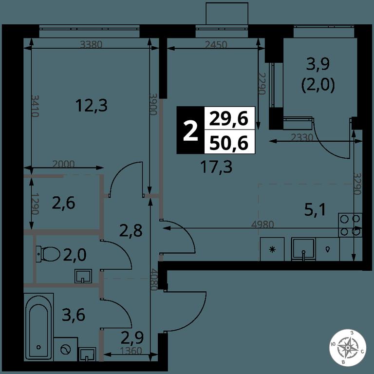 2-BD Apartment Sale, 50.6 sq. m. at 1 Yasenevskij, Kvartal № 24, Mosrentgen Settlement, Moscow, Russia #1 2-BD Apartment Sale, 50.6 sq. m. at 1 Yasenevskij, Kvartal № 24, Mosrentgen Settlement, Moscow, Russia #1