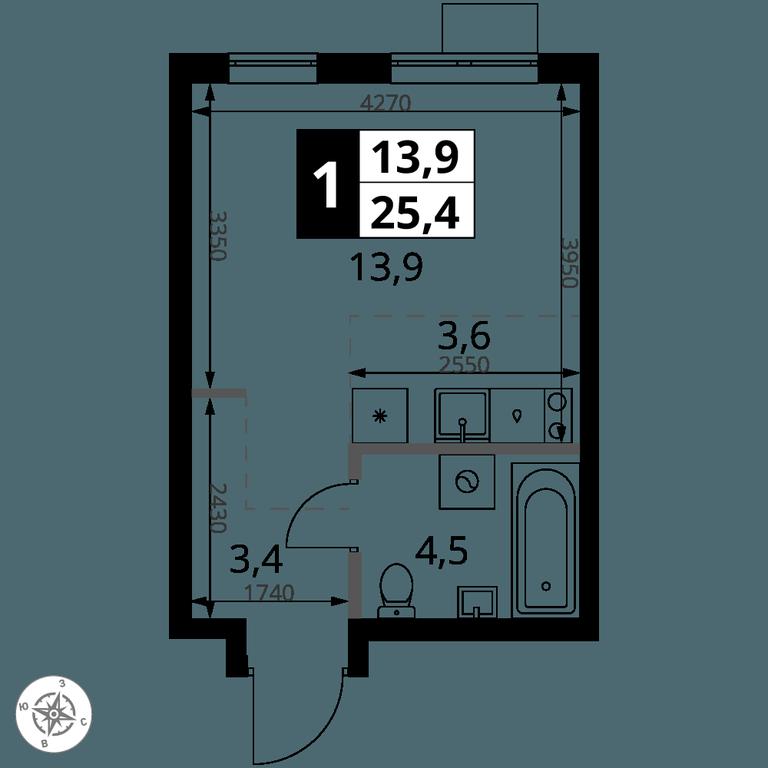 Apartment Sale, 25.4 sq. m. at 1 Yasenevskij, Kvartal № 24, Mosrentgen Settlement, Moscow, Russia #1