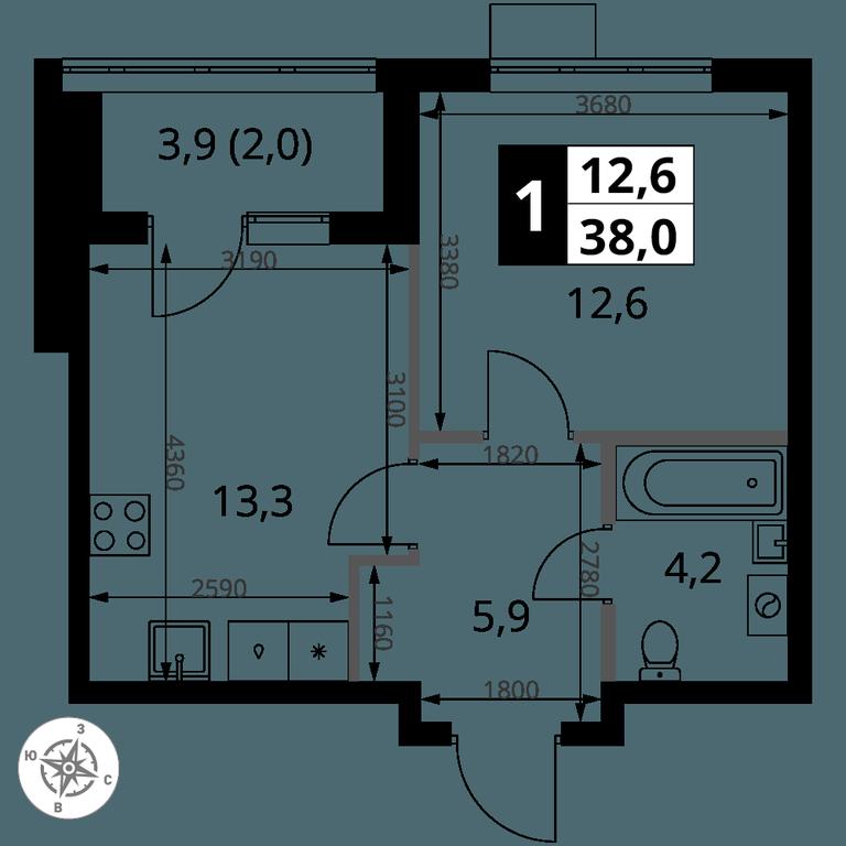 1-BD Apartment Sale, 38 sq. m. at 1 Yasenevskij, Kvartal № 24, Mosrentgen Settlement, Moscow, Russia #1