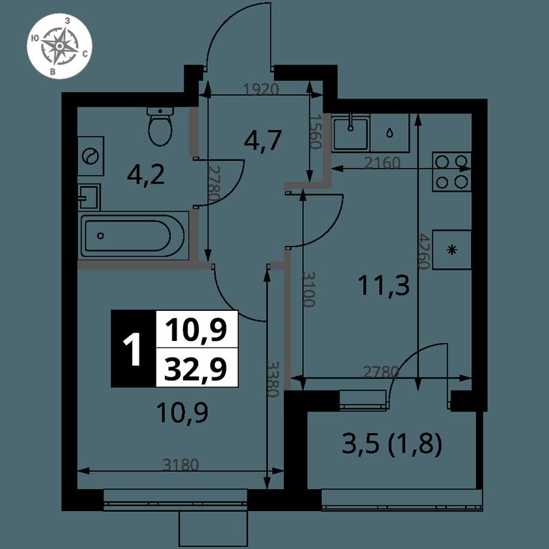 1-BD Apartment Sale, 32.9 sq. m. at 1 Yasenevskij, Kvartal № 24, Mosrentgen Settlement, Moscow, Russia #1