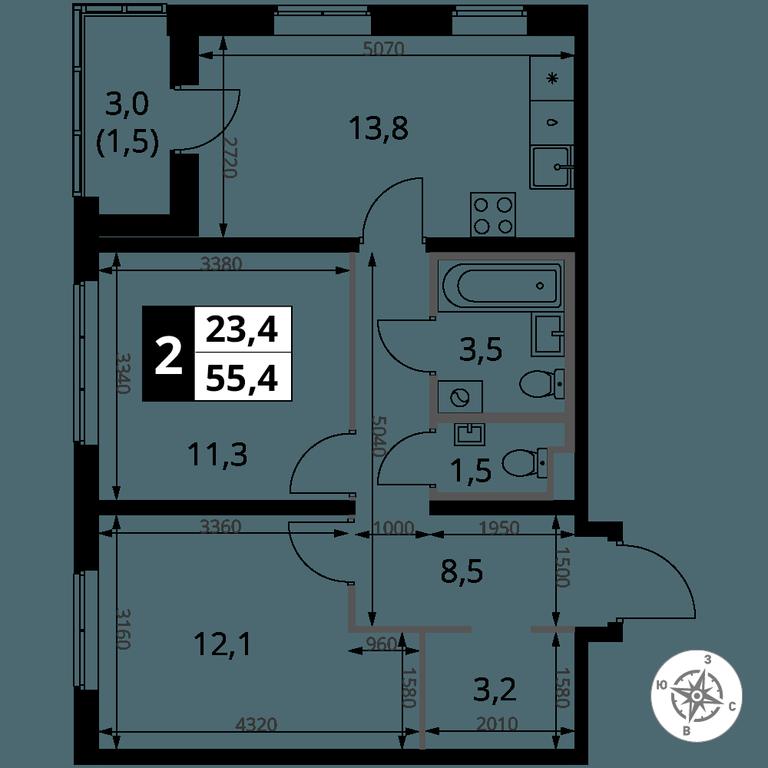 2-BD Apartment Sale, 55.4 sq. m. at 1 Yasenevskij, Kvartal № 24, Mosrentgen Settlement, Moscow, Russia #1 2-BD Apartment Sale, 55.4 sq. m. at 1 Yasenevskij, Kvartal № 24, Mosrentgen Settlement, Moscow, Russia #1