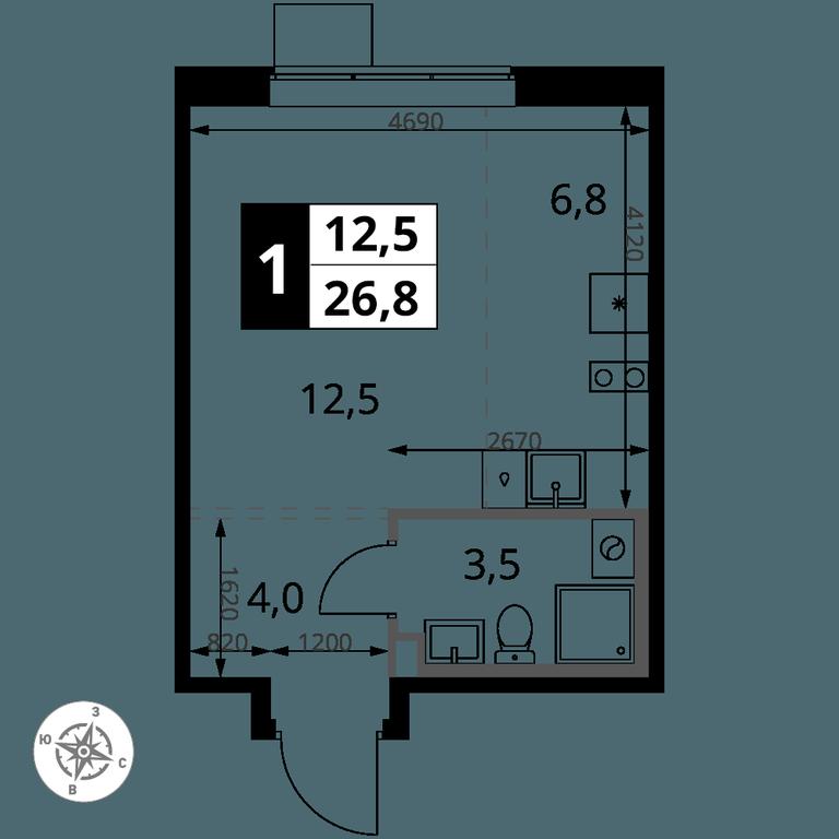 Apartment Sale, 26.8 sq. m. at 1 Yasenevskij, Kvartal № 24, Mosrentgen Settlement, Moscow, Russia #1